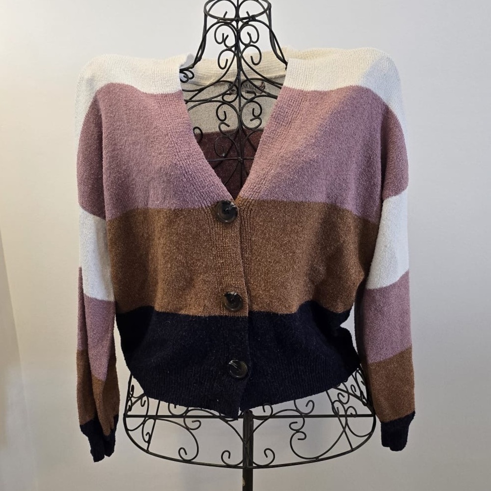 Pink Rose Multicolor Button-Up Cardigan